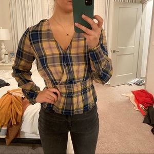 Plaid Express cinched waist top